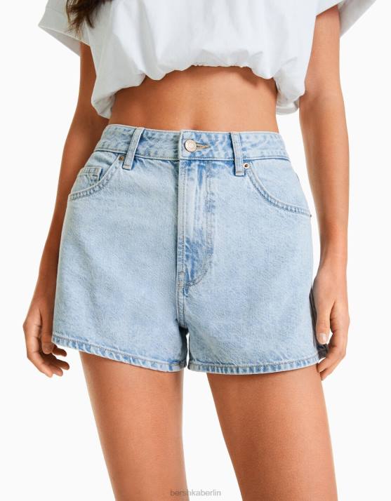 hellblau Bershka Frauen Mom-Fit-Jeansshorts H00J1679