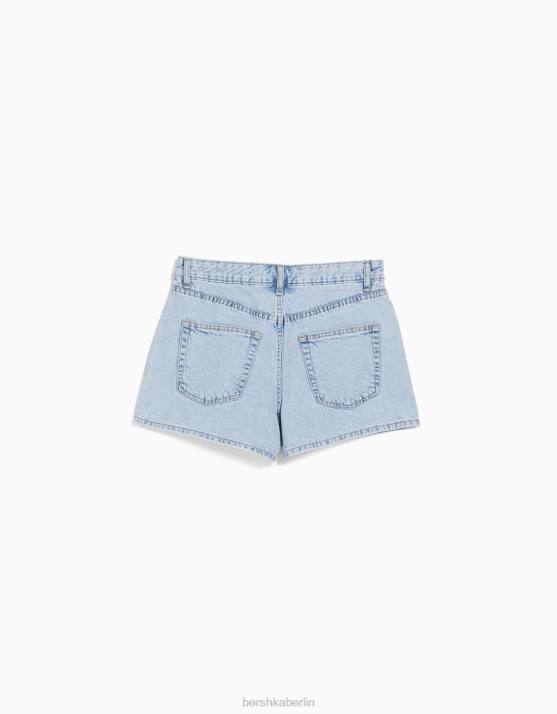 hellblau Bershka Frauen Mom-Fit-Jeansshorts H00J1679
