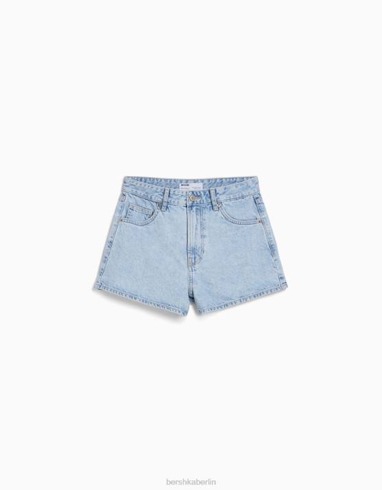 hellblau Bershka Frauen Mom-Fit-Jeansshorts H00J1679