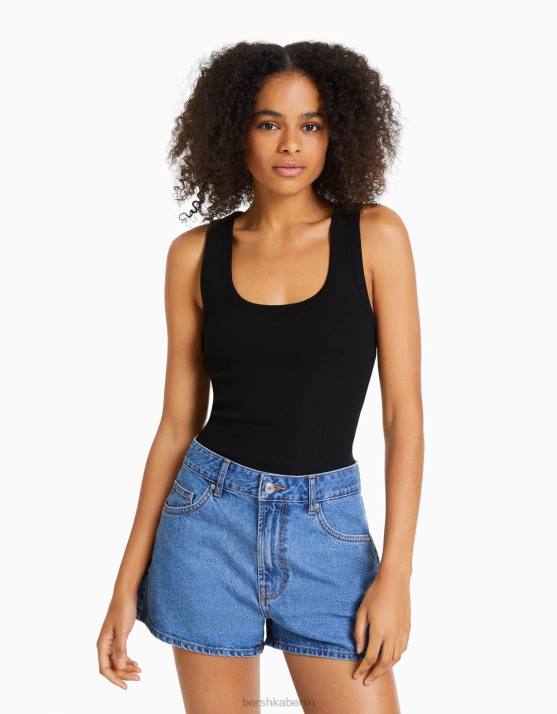 hellblau Bershka Frauen Mom-Fit-Jeansshorts H00J1683
