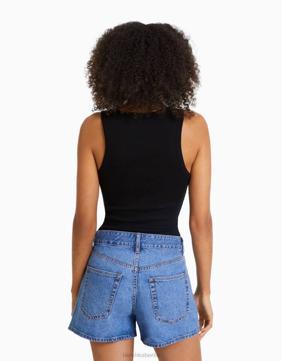 hellblau Bershka Frauen Mom-Fit-Jeansshorts H00J1683