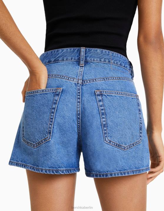hellblau Bershka Frauen Mom-Fit-Jeansshorts H00J1683