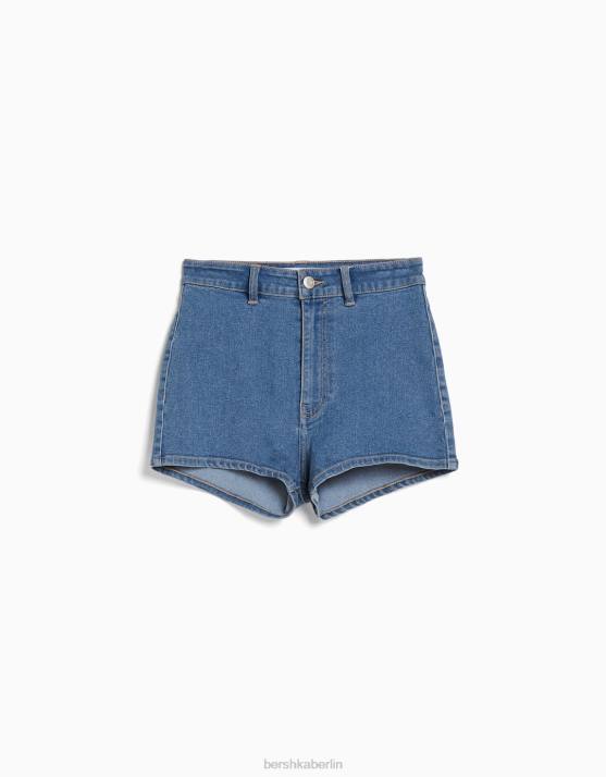 hellblau Bershka Frauen Stretch-Jeansshorts mit hohem Bund H00J1732