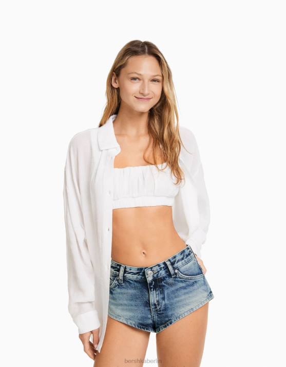 hellblau Bershka Frauen verwaschene Jeansshorts H00J1677