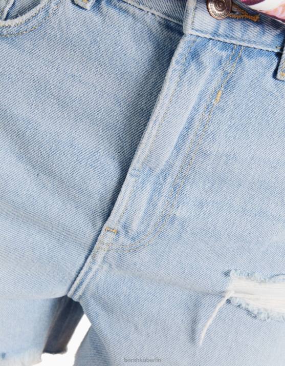 hellblau Bershka Frauen zerrissene Jeansshorts mit Taschen H00J1712