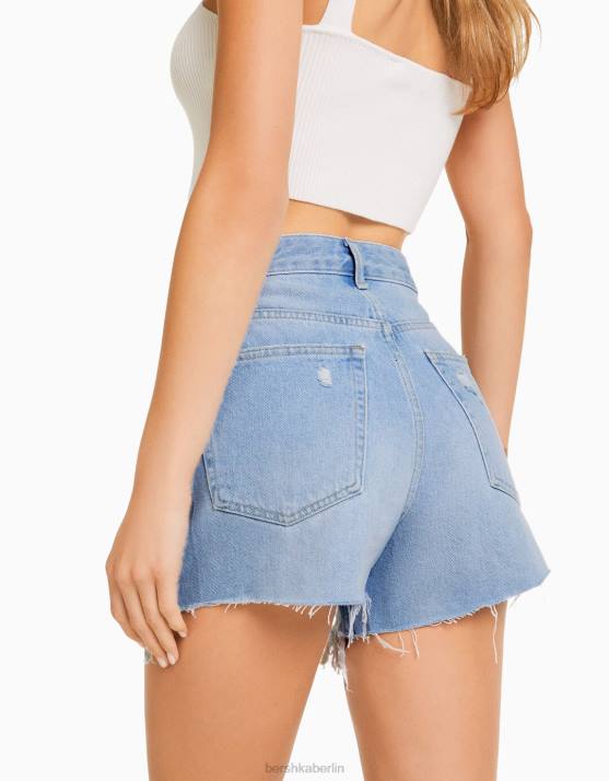 hellblau Bershka Frauen zerrissene Jeansshorts mit Taschen H00J1713