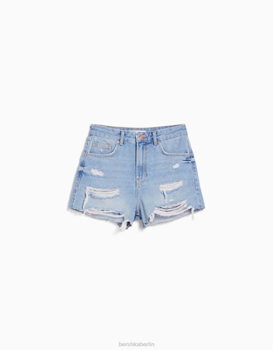 hellblau Bershka Frauen zerrissene Jeansshorts mit Taschen H00J1713