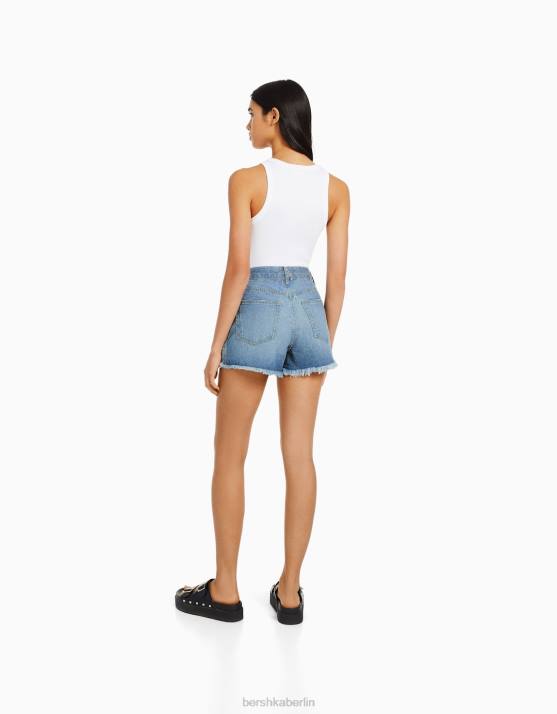 hellblau Bershka Frauen zerrissene, glitzernde Jeansshorts H00J1714