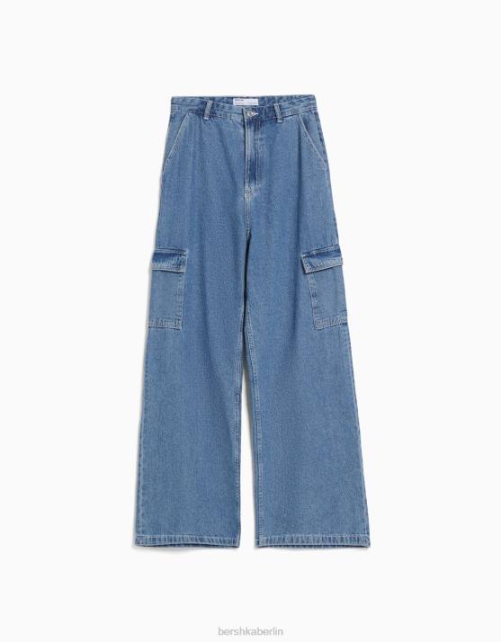 Blau Bershka Frauen Cargo-Jeans mit weitem Bein H00J1340