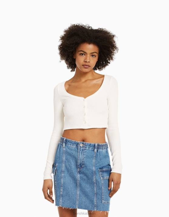 Blau Bershka Frauen Denim-Mini-Cargo-Rock H00J1399