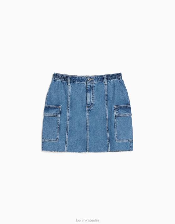 Blau Bershka Frauen Denim-Mini-Cargo-Rock H00J1399