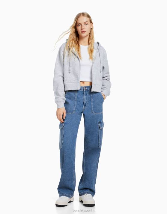 Blau Bershka Frauen Gerade geschnittene Cargo-Jeans H00J1351