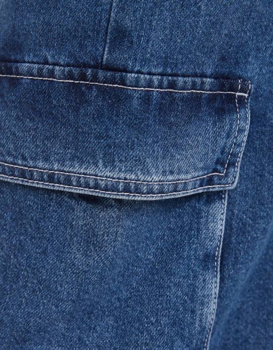 Blau Bershka Frauen Gerade geschnittene Cargo-Jeans H00J1384