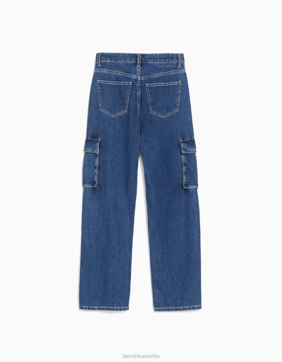 Blau Bershka Frauen Gerade geschnittene Cargo-Jeans H00J1384