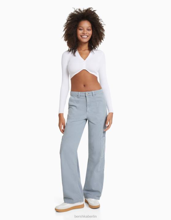 Blau Bershka Frauen Lässige Zimmermannshose aus Canvas H00J1318