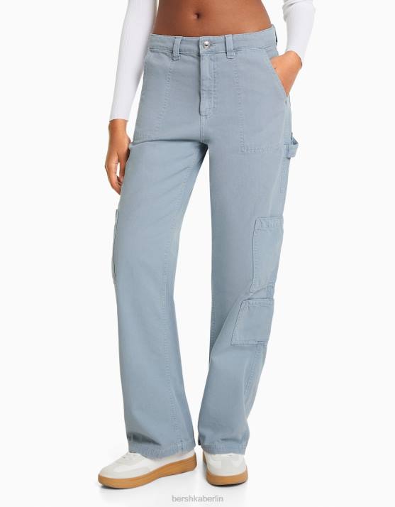 Blau Bershka Frauen Lässige Zimmermannshose aus Canvas H00J1318