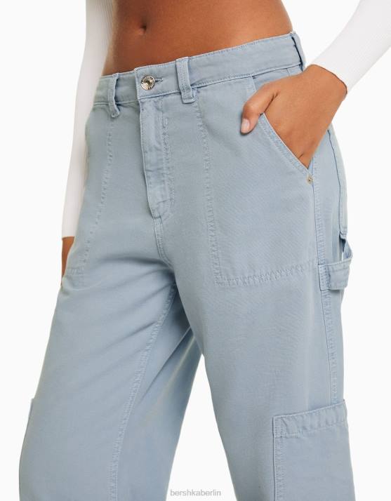 Blau Bershka Frauen Lässige Zimmermannshose aus Canvas H00J1318