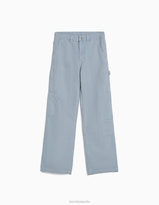 Blau Bershka Frauen Lässige Zimmermannshose aus Canvas H00J1318