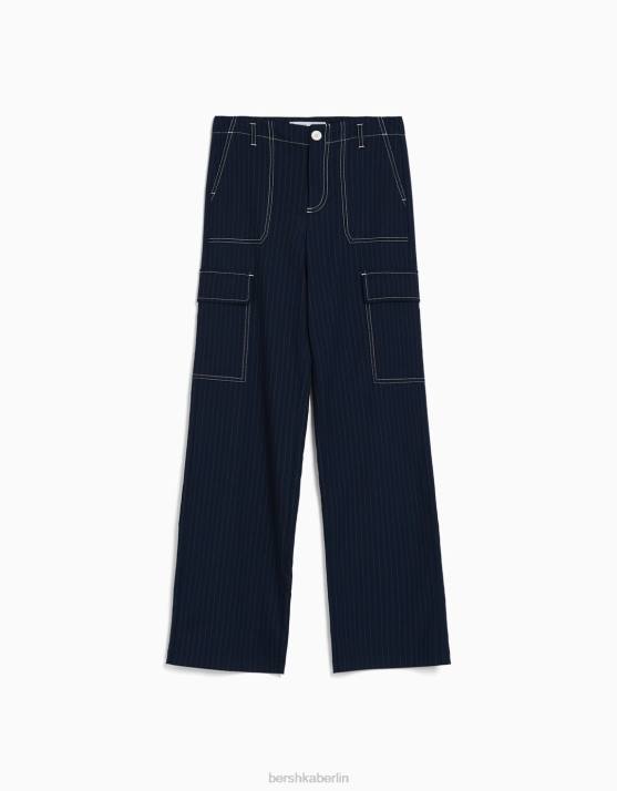Marine Bershka Frauen maßgeschneiderte Nadelstreifen-Cargohose H00J1348