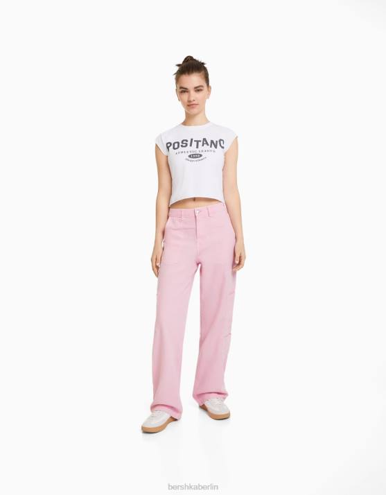 Rosa Bershka Frauen Lässige Zimmermannshose aus Canvas H00J1319