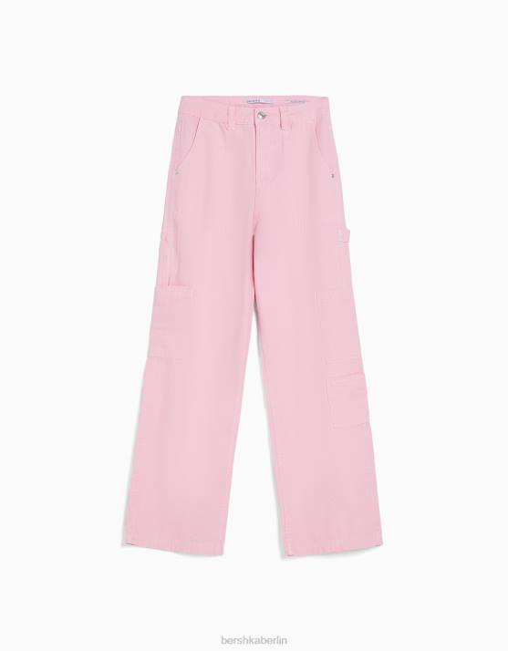 Rosa Bershka Frauen Lässige Zimmermannshose aus Canvas H00J1319