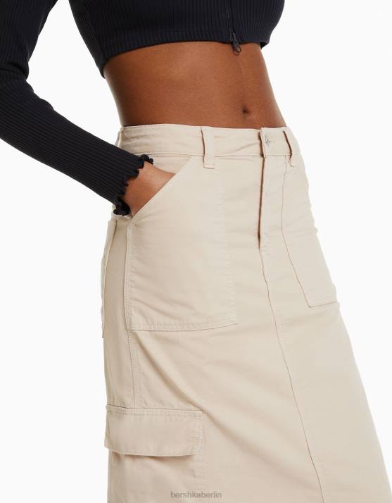 Sand Bershka Frauen Carpenter-Maxirock aus Baumwolle H00J1373