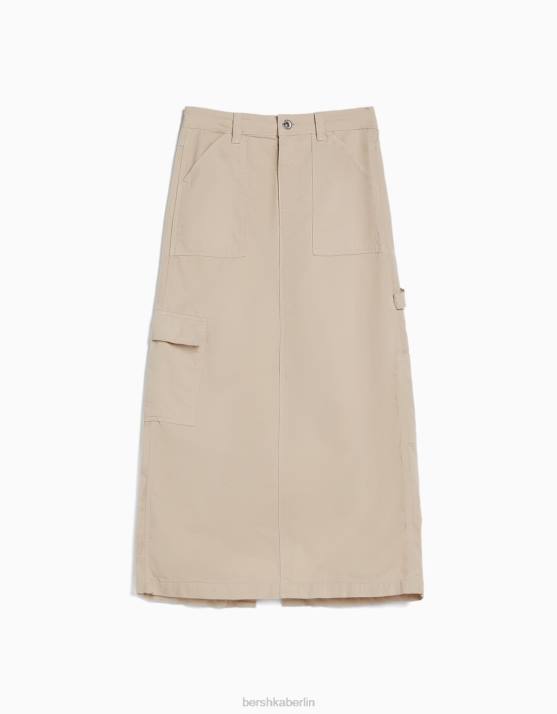 Sand Bershka Frauen Carpenter-Maxirock aus Baumwolle H00J1373