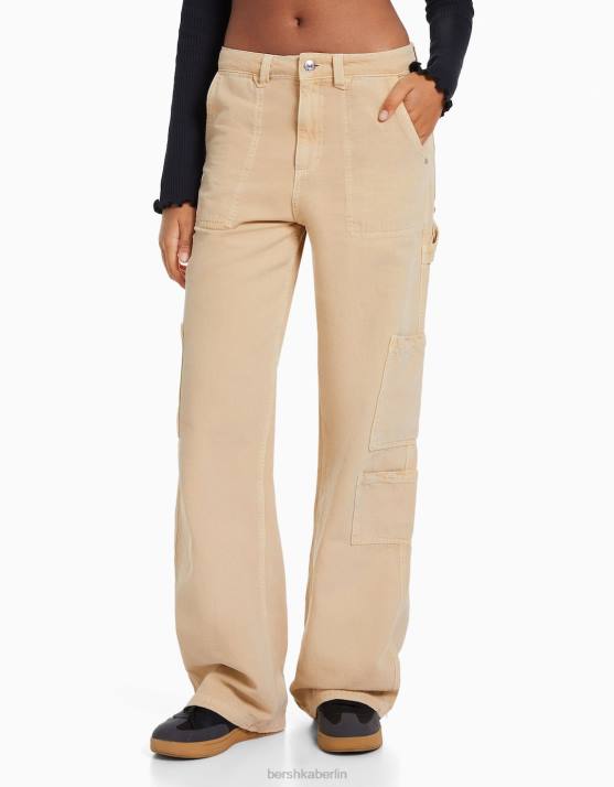 Sand Bershka Frauen Lässige Zimmermannshose aus Canvas H00J1317