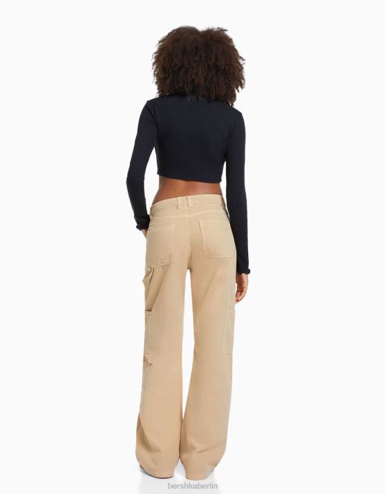Sand Bershka Frauen Lässige Zimmermannshose aus Canvas H00J1317