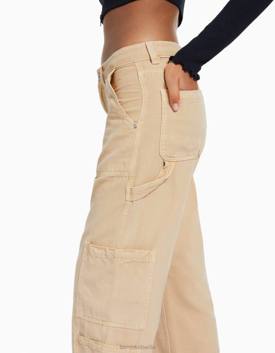 Sand Bershka Frauen Lässige Zimmermannshose aus Canvas H00J1317