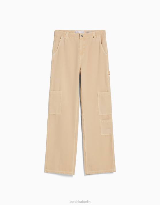 Sand Bershka Frauen Lässige Zimmermannshose aus Canvas H00J1317