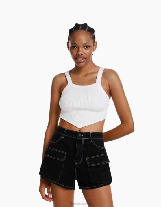 Schwarz Bershka Frauen Denim-Cargo-Shorts H00J1376