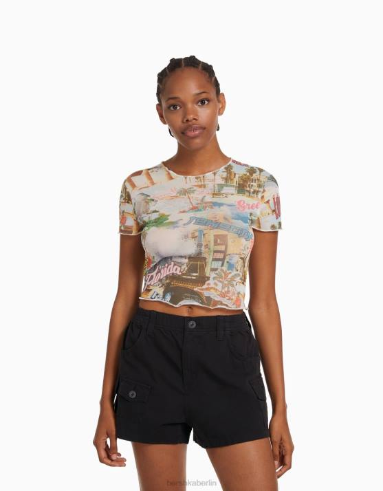 Schwarz Bershka Frauen Multi-Cargo-Shorts aus Baumwolle H00J1380