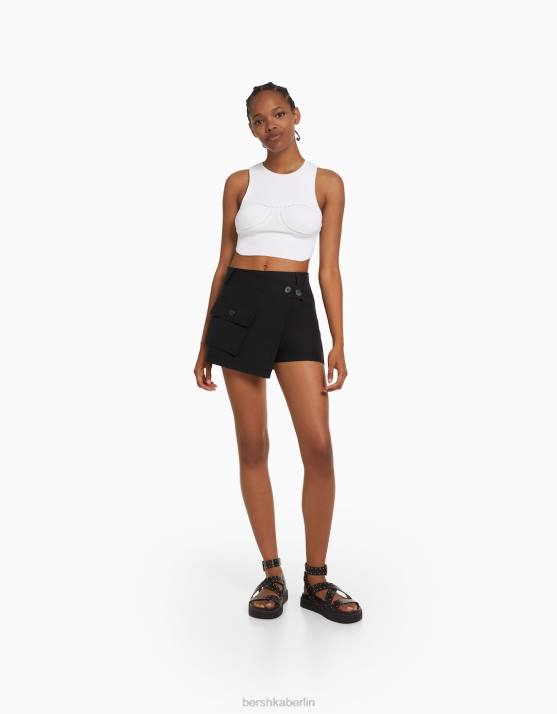 Schwarz Bershka Frauen Wickel-Cargo-Skort H00J1390