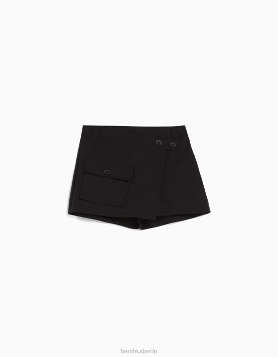 Schwarz Bershka Frauen Wickel-Cargo-Skort H00J1390