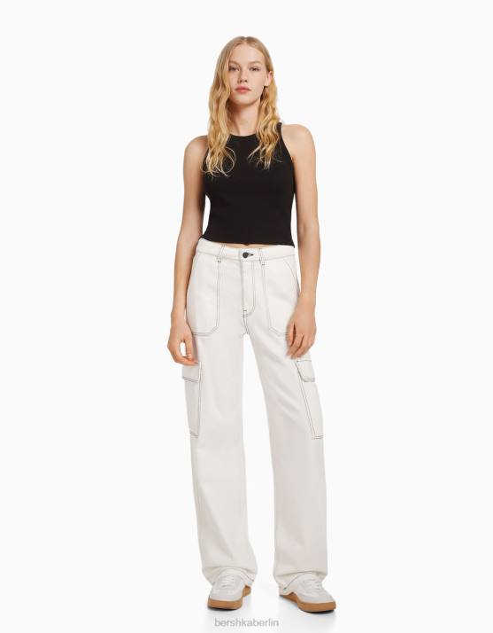 Weiss Bershka Frauen Gerade geschnittene Cargo-Jeans H00J1349