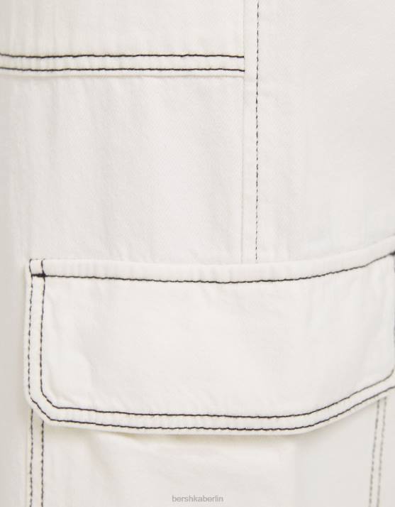 Weiss Bershka Frauen Gerade geschnittene Cargo-Jeans H00J1349