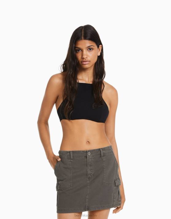 dunkelgrau Bershka Frauen Cargo-Minirock aus Baumwolle H00J1369