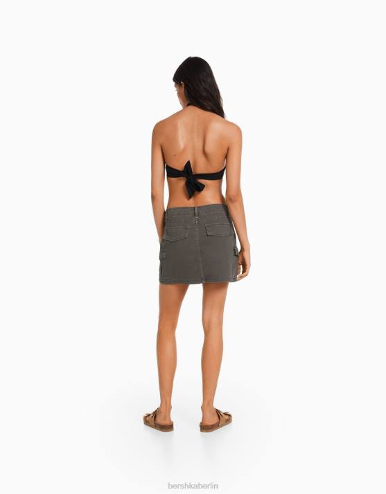 dunkelgrau Bershka Frauen Cargo-Minirock aus Baumwolle H00J1369