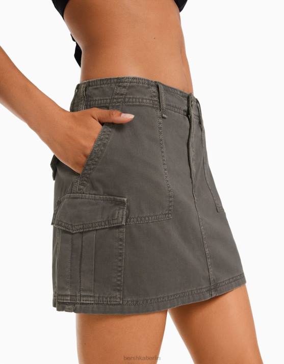 dunkelgrau Bershka Frauen Cargo-Minirock aus Baumwolle H00J1369