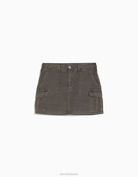 dunkelgrau Bershka Frauen Cargo-Minirock aus Baumwolle H00J1369