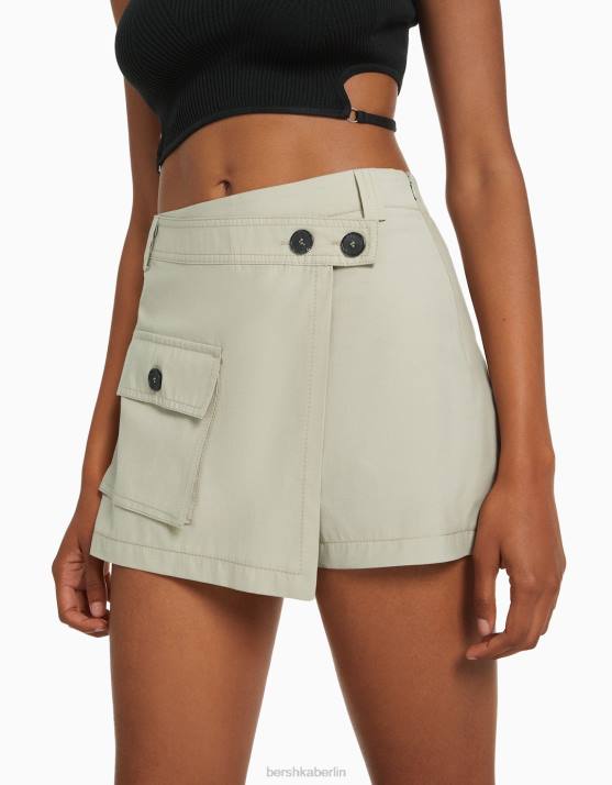 grau Bershka Frauen Wickel-Cargo-Skort H00J1389