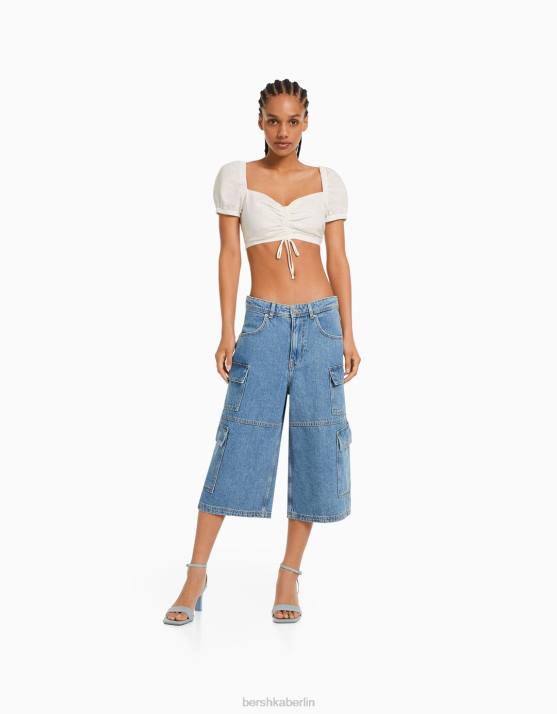 hellblau Bershka Frauen Baggy-Jeans-Cargo-Bermudashorts H00J1391