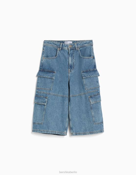hellblau Bershka Frauen Baggy-Jeans-Cargo-Bermudashorts H00J1391