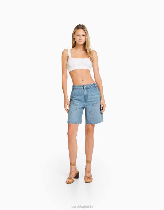 hellblau Bershka Frauen Carpenter-Denim-Bermudashorts H00J1392