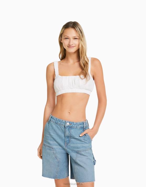 hellblau Bershka Frauen Carpenter-Denim-Bermudashorts H00J1392