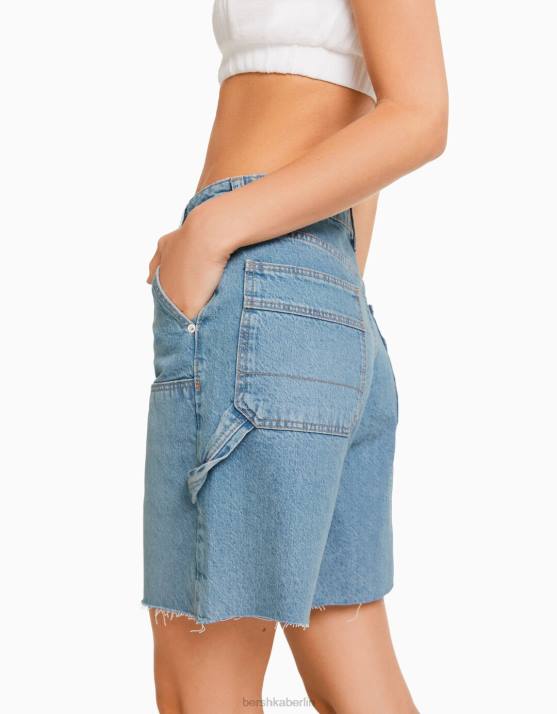 hellblau Bershka Frauen Carpenter-Denim-Bermudashorts H00J1392