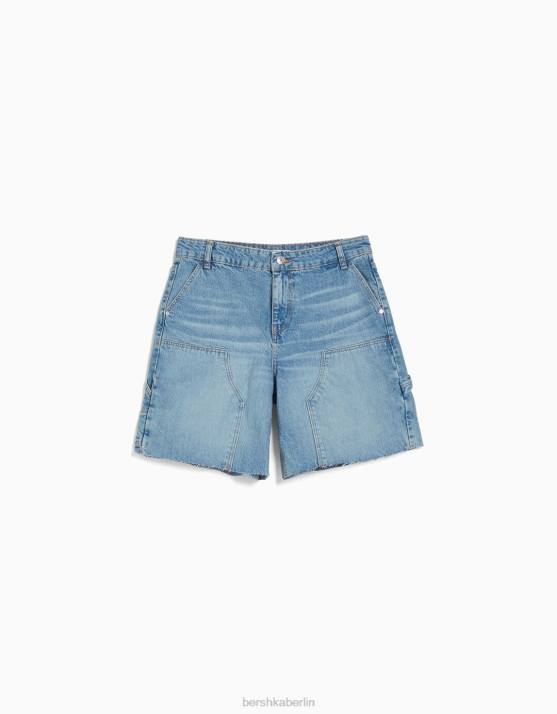 hellblau Bershka Frauen Carpenter-Denim-Bermudashorts H00J1392