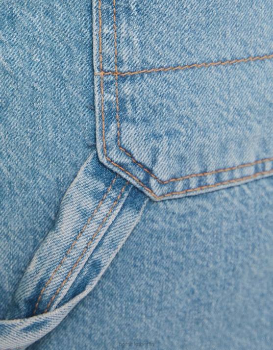 hellblau Bershka Frauen Carpenter-Denim-Bermudashorts H00J1392