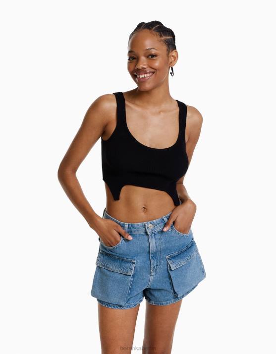 hellblau Bershka Frauen Denim-Cargo-Shorts H00J1374